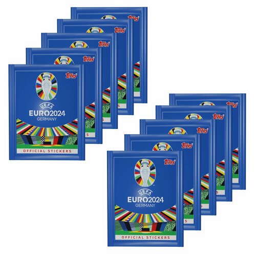 Наклейки Topps EURO 2024, 10 пакетиков, 60 наклеек