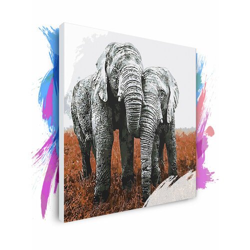 Картина по номерам на холсте Пара слонов, 80 х 80 см