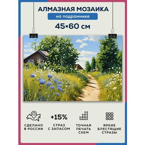 Алмазная мозаика 45x60 Тропинка в деревне на подрамнике