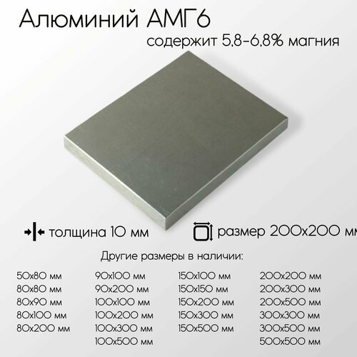 Алюминий АМГ6 плита толщина 10 мм 10x200x200 мм