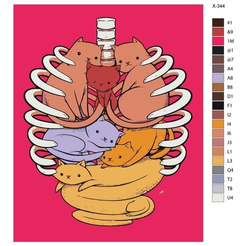 Картина по номерам X-344 'Кошки в ребрах' 60x80