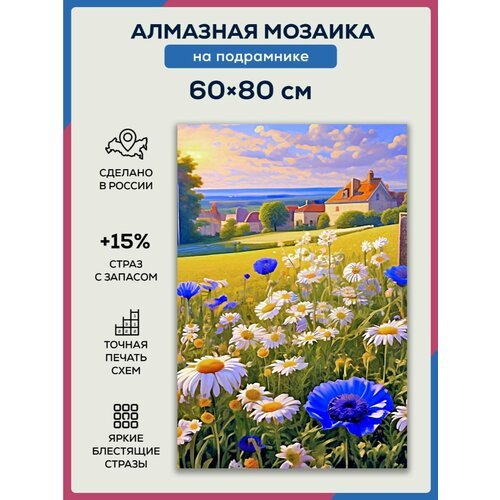 Алмазная мозаика 60x80 Цветочное поле на подрамнике