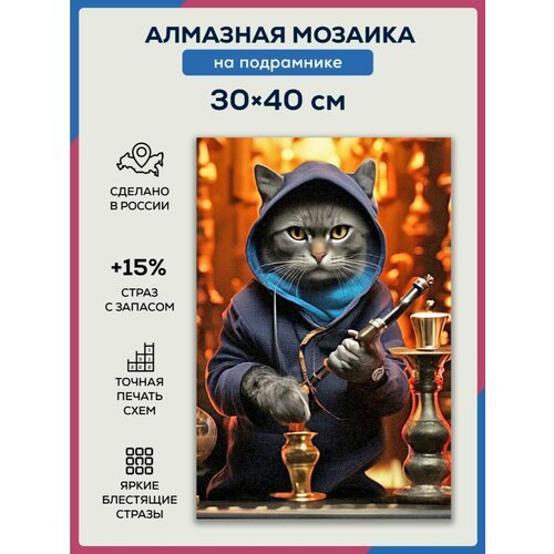 Алмазная мозаика 30x40 Кот кальянщик на подрамнике